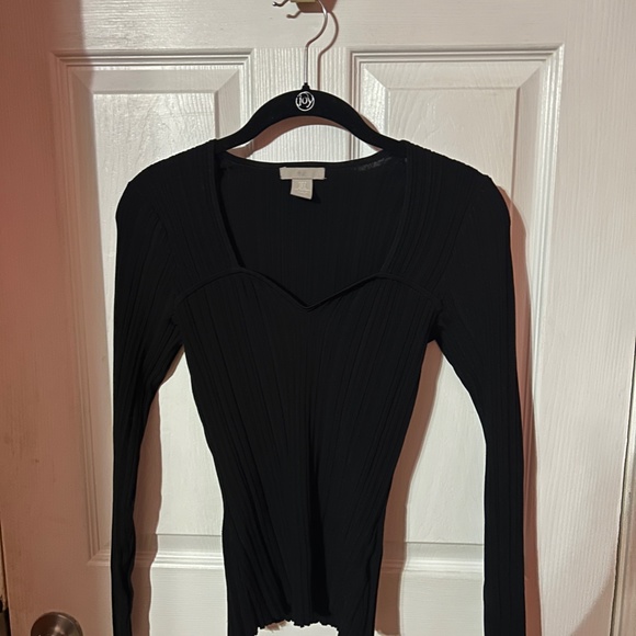 H&M NWOT BUSTIER STYLE TOP TRENDY LONG SLEEVE BLACK SIZE SMALL US EU S NEW TAGS - Picture 13 of 13